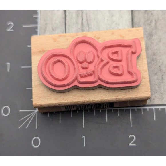 Hampton Art Boo Skull Halloween Rubber Stamp‎ Wood #i17 - Picture 2 of 4